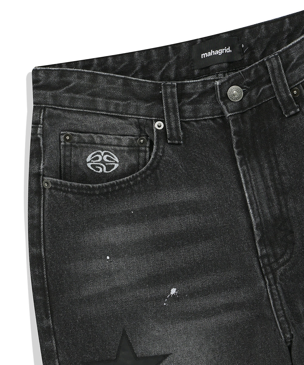 Mahagrid Star Flared Denim Pants [Black]