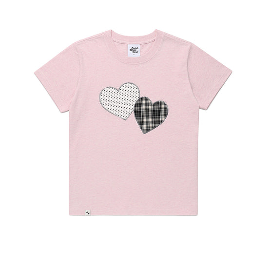 Cavish Women's Twin Heart Applique Short Sleeve T-Shirt [Pink]