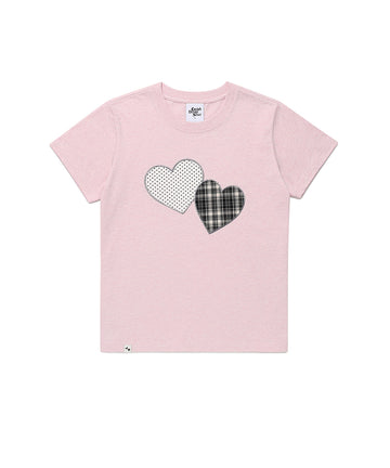 Cavish Women's Twin Heart Applique Short Sleeve T-Shirt [Pink]
