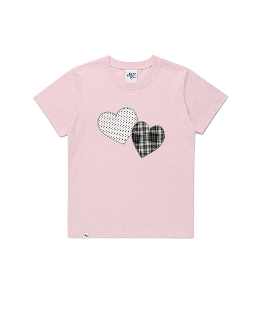 Cavish Women's Twin Heart Applique Short Sleeve T-Shirt [Pink]