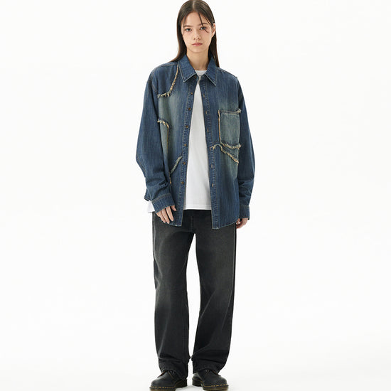 Mahagrid Star Raw Cut Denim Shirt