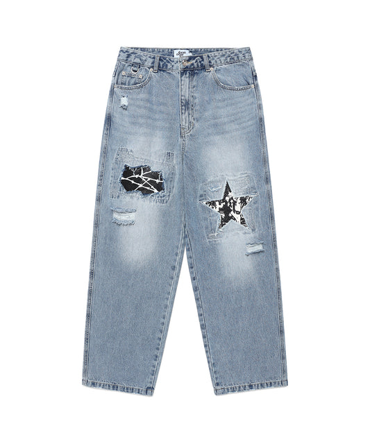 Cavish Damaged Star Denim Pants [Blue]