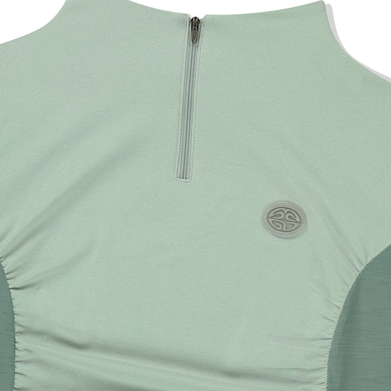 Mahagrid Shirring Half Zip-Up Jersey Tee