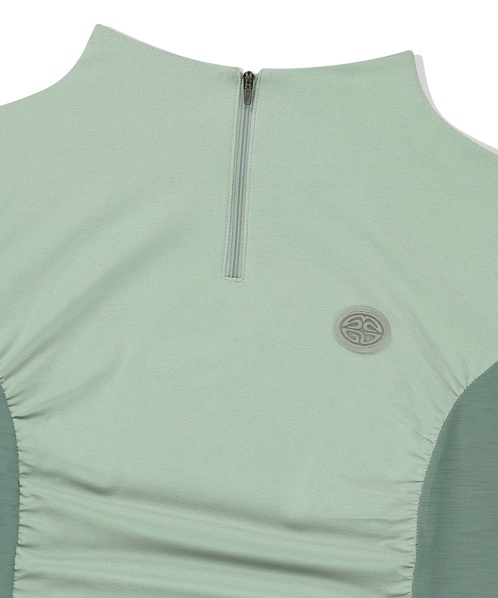 Mahagrid Shirring Half Zip-Up Jersey Tee