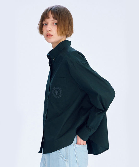 Marithé François Girbaud Women's Overfit Emblem Crop Shirt Charcoal