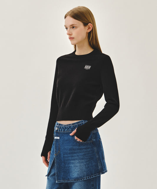 Marithé François Girbaud W SMALL CLASSIC LOGO CROP KNIT PULLOVER black