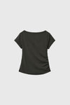General Idea [General Idea Pick] Women's Drape Shirring Short Sleeve T-Shirt [Charcoal]