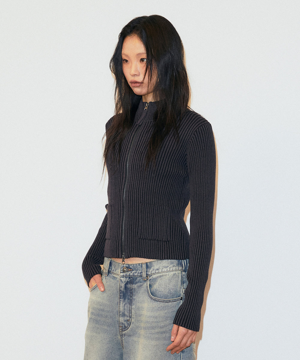 Mahagrid Two Tone Zip Up Cardigan