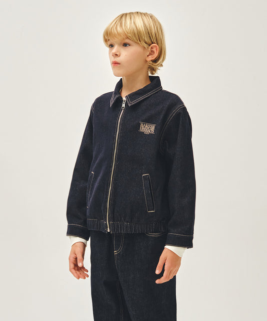 Marithé François Girbaud Kids Classic Logo Denim Zip-Up Jacket Dark Blue