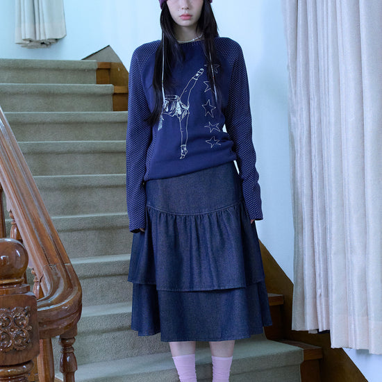 Nice Ghost Club Lowrise Shirring Denim Skirt