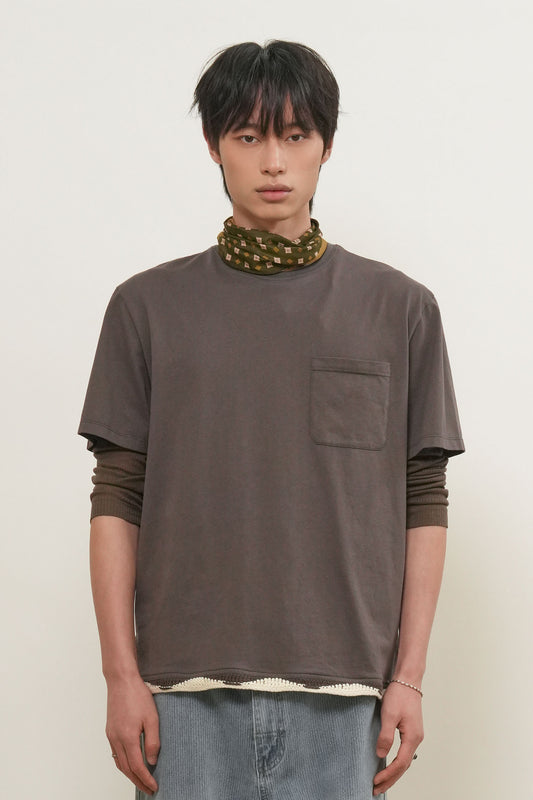 General Idea UNISEX Hand Knit Layered T-Shirt [CHARCOAL]