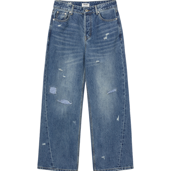 AEAE Check Patchwork Denim Pants