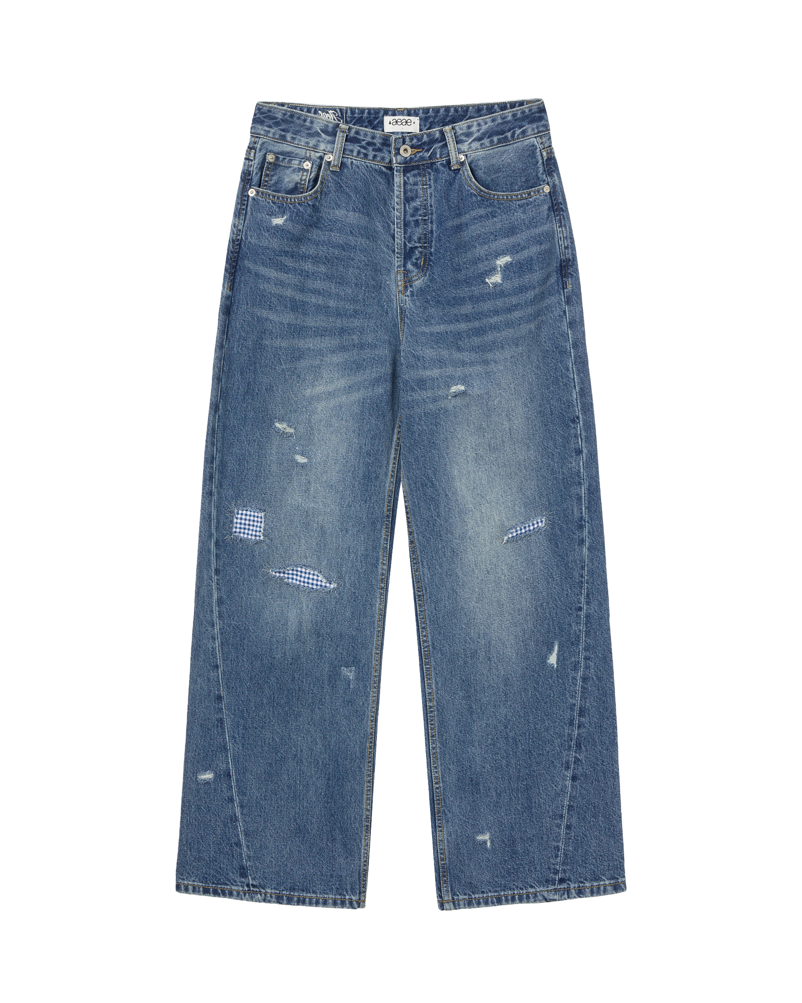 AEAE Check Patchwork Denim Pants