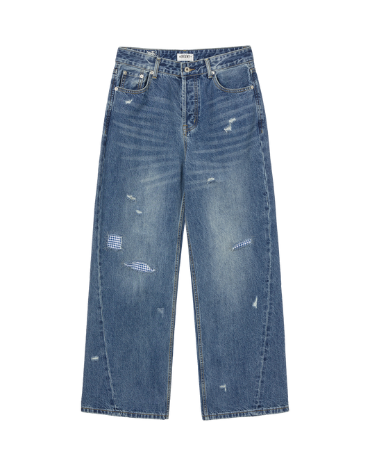 AEAE Check Patchwork Denim Pants