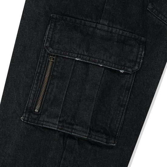 Mahagrid Washed Zip Cargo Denim Pant [Black]