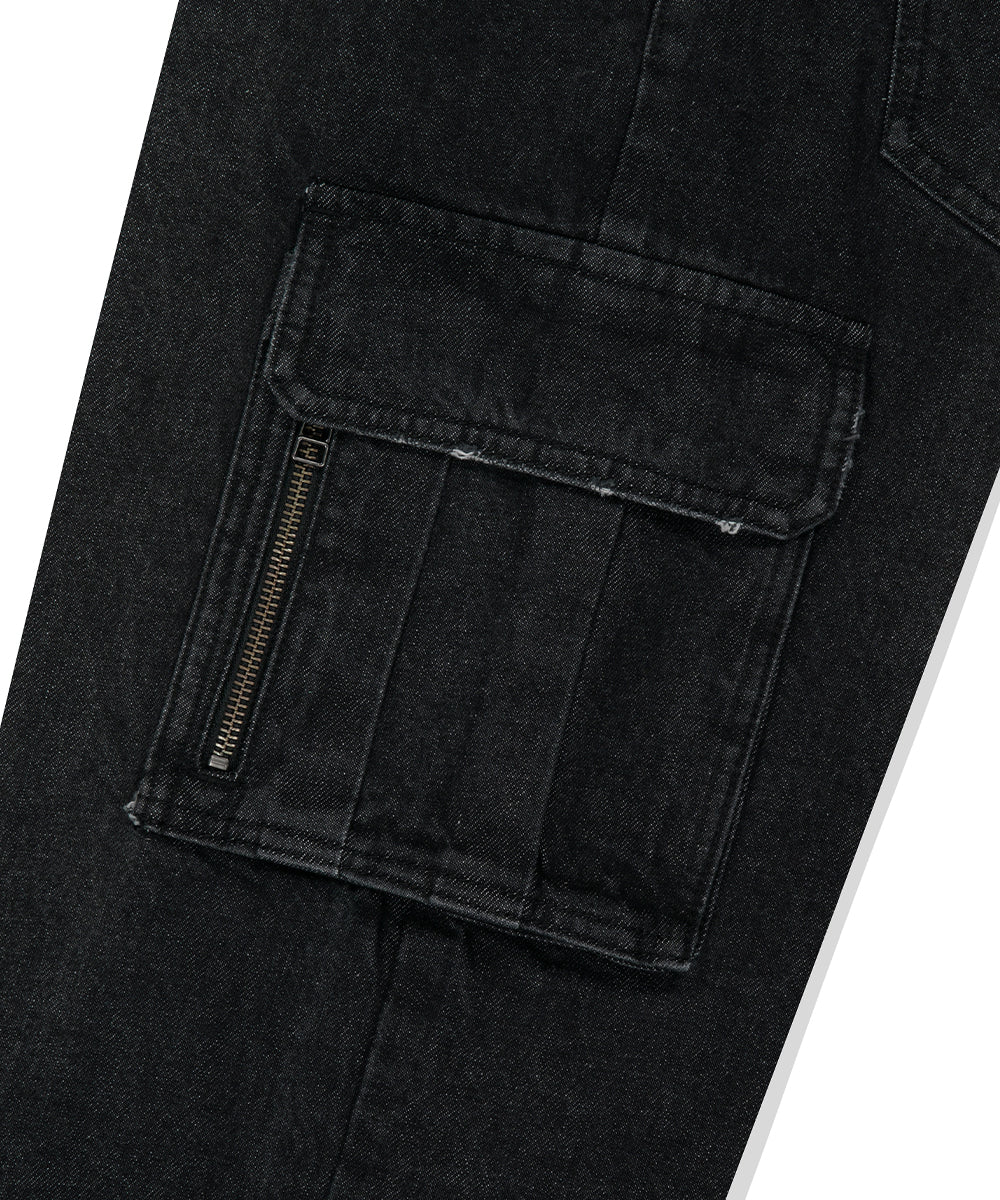 Mahagrid Washed Zip Cargo Denim Pant [Black]