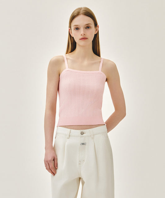 Marithé François Girbaud W SMALL CLASSIC LOGO HALF KNIT CARDIGAN SET UP light pink