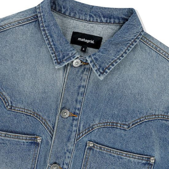 Mahagrid Western Denim Jacket Blue