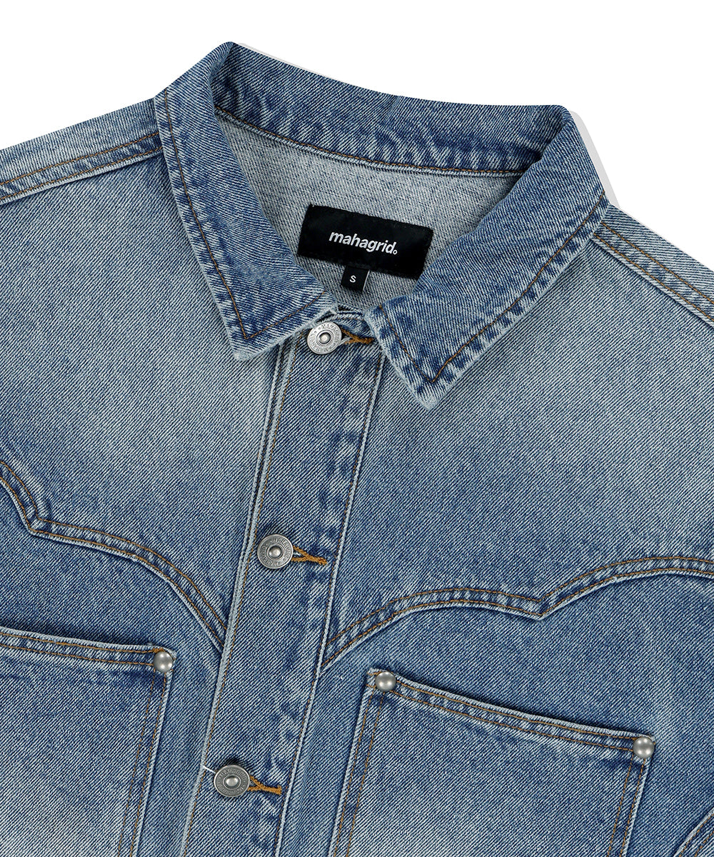Mahagrid Western Denim Jacket Blue