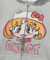 Nice Ghost Club Soul Pussy Cat Ghost Soul Girl Cat Hoodie Zip Up Grey