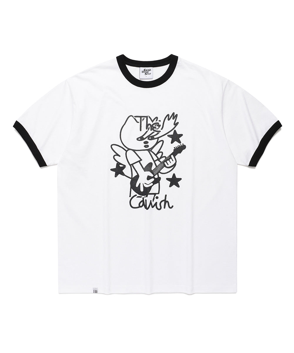Cavish CAVISH X LELBO BROWN GLITTER RINGER SHORT SLEEVE TEE [WHITE]