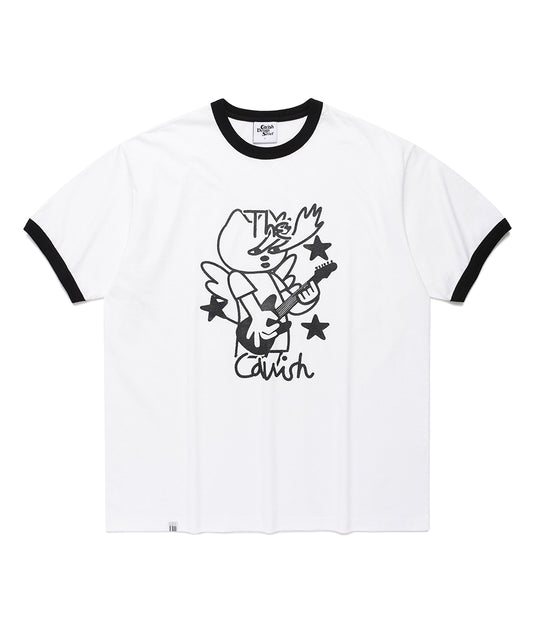 Cavish CAVISH X LELBO BROWN GLITTER RINGER SHORT SLEEVE TEE [WHITE]