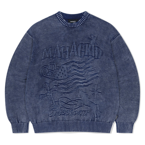 Mahagrid Pigment Flag Knit Sweater [Blue]