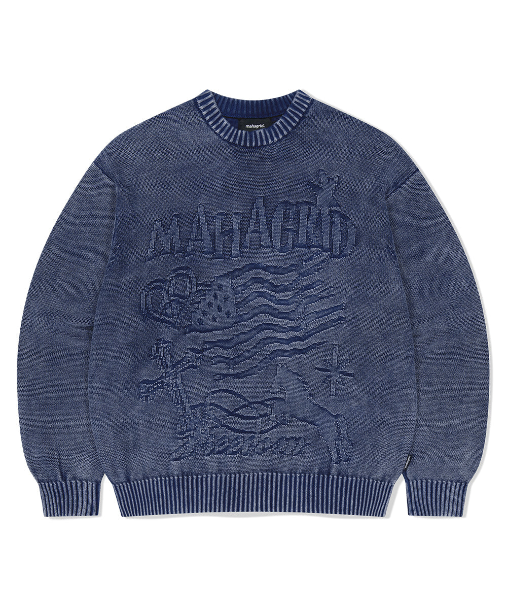 Mahagrid Pigment Flag Knit Sweater [Blue]