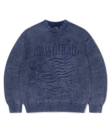 Mahagrid Pigment Flag Knit Sweater [Blue]