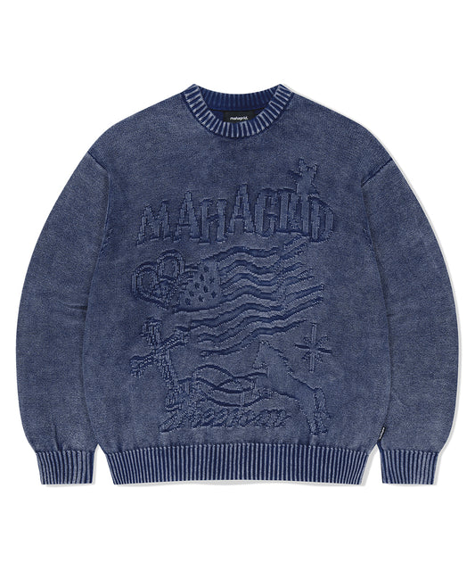 Mahagrid Pigment Flag Knit Sweater [Blue]