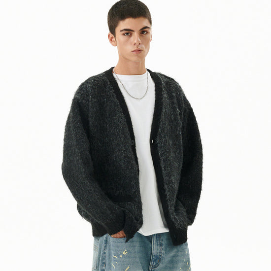 Mahagrid Mixed Hairy Knit Cardigan