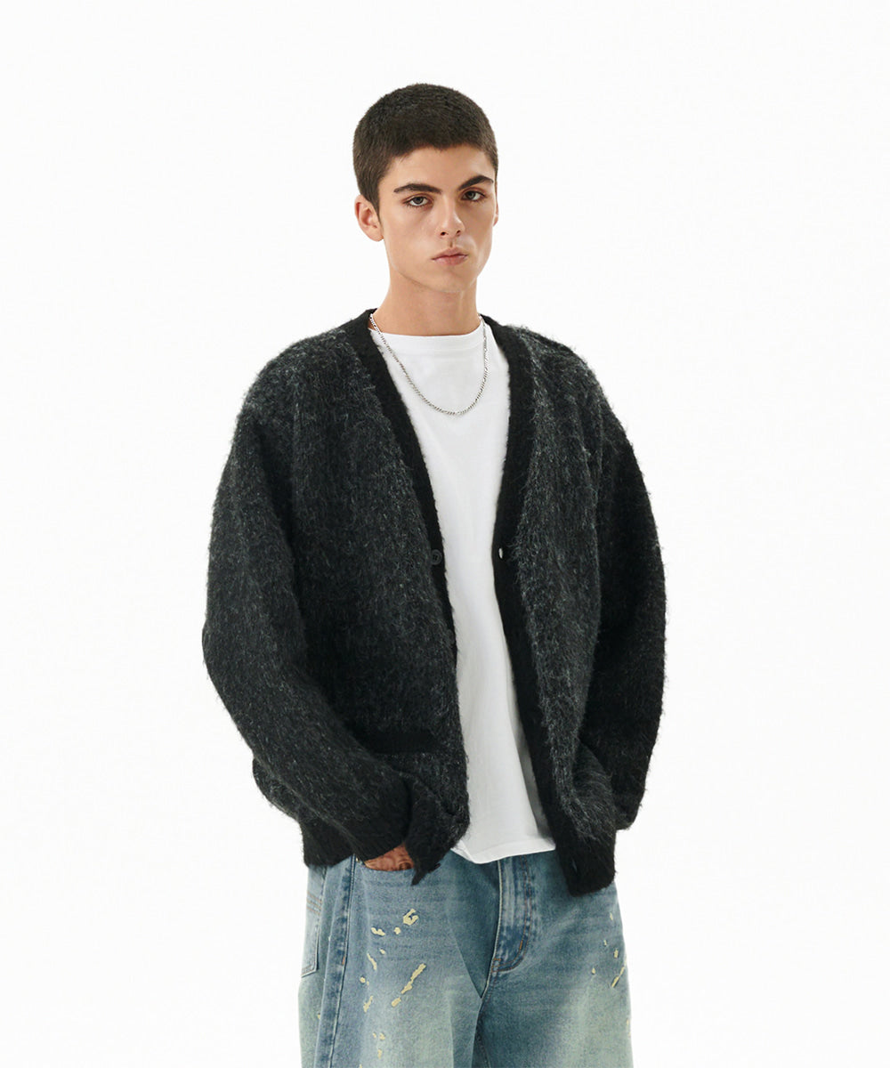 Mahagrid Mixed Hairy Knit Cardigan