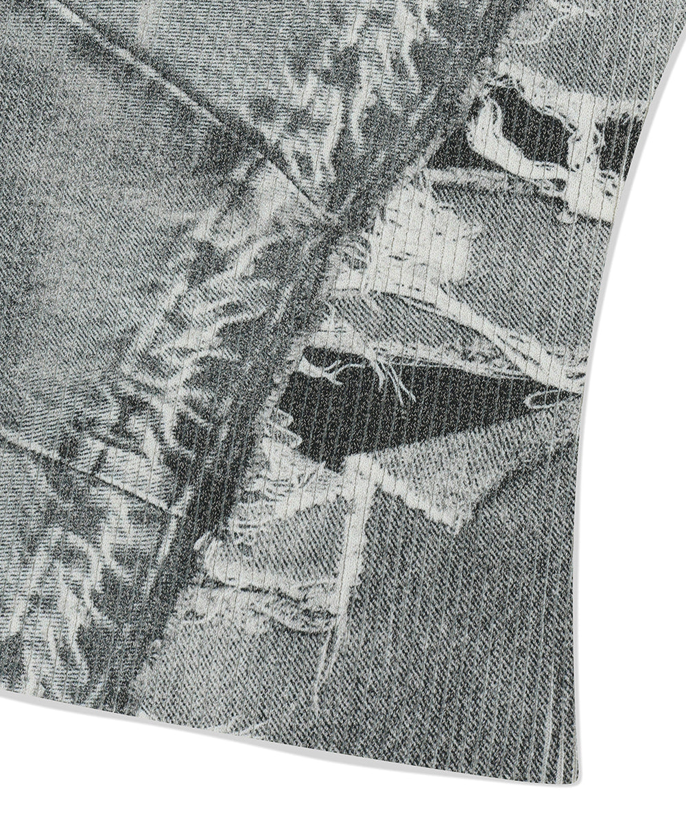 Mahagrid Denim Printed Halter Knit