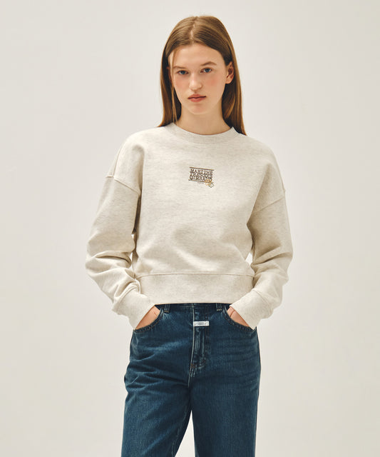 Marithé François Girbaud W FLOWER CLASSIC LOGO CROP SWEATSHIRT oatmeal