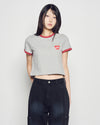 ADLV Woman Tennis AC Bear Crop Short Sleeve Ringer T-Shirt