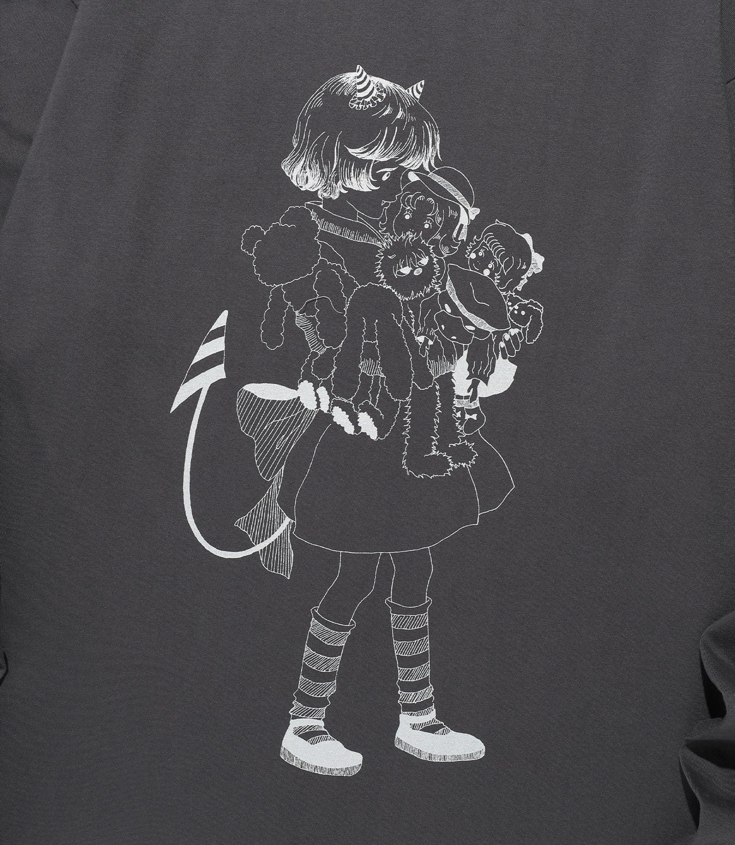 Nice Ghost Club Little Devil Girl Drawing Big Big Long Sleeve Tee [Charcoal]