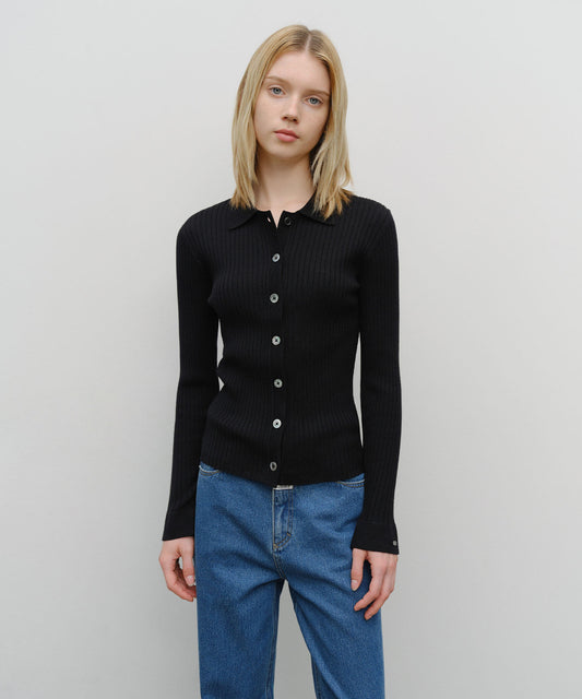 Marithé François Girbaud Women's Slim Fit Collar Cardigan Black