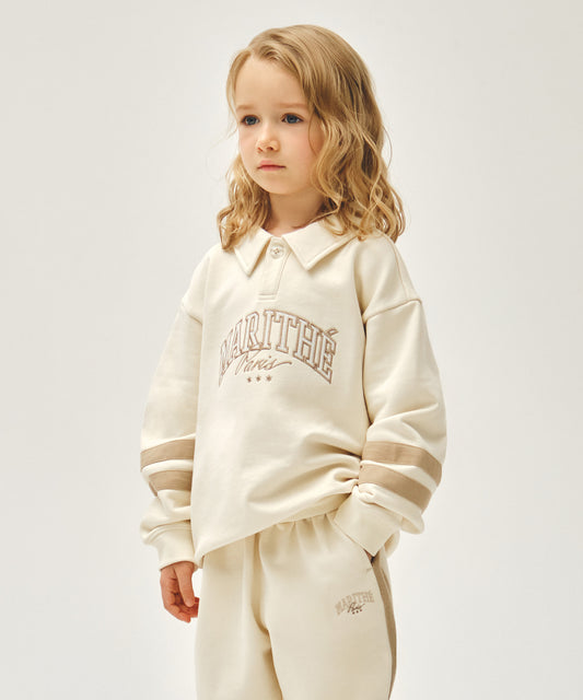 Marithé François Girbaud Kids Stripe Point Collar Sweatshirt Ivory