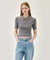 Marithé François Girbaud W STRIPE HALF ZIP UP SLIM KNIT