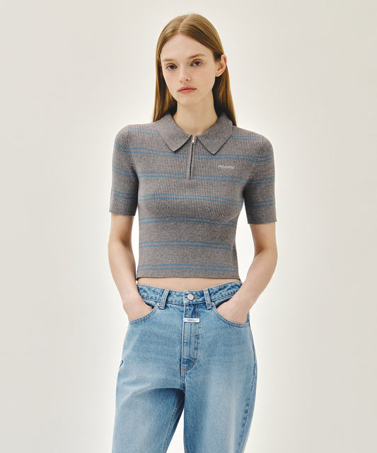 Marithé François Girbaud W STRIPE HALF ZIP UP SLIM KNIT