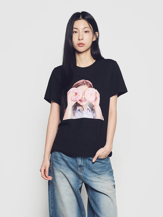ADLV Women's ADLV Baby Face Donut 3/4 Sleeve T-Shirt