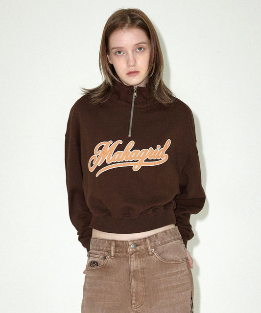 Mahagrid Script Logo Crop Half Zip Up [Brown]