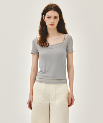 Marithé François Girbaud W SMALL CLASSIC LOGO SLEEVELESS LAYERED SLIM CROP TEE light gray