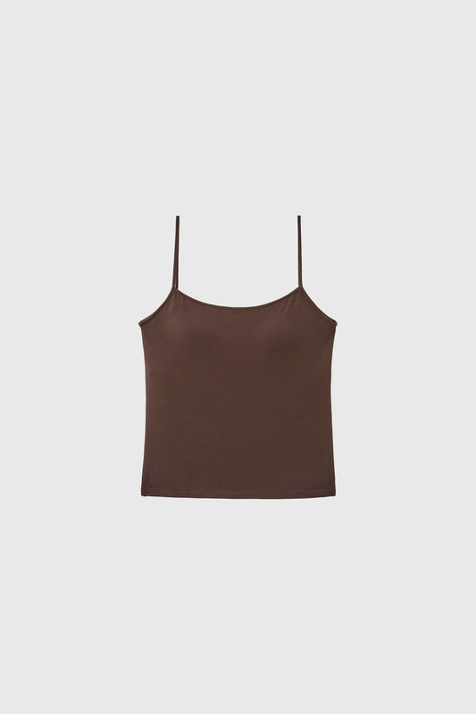 General Idea WOMAN Cap-Lined Backless Sleeveless Top [BROWN]