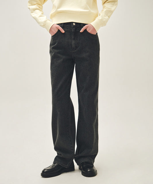 Marithé François Girbaud Women's High Straight Stripe Denim Pants Black