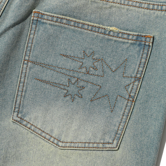 Nice Ghost Club Pattern Patchwork Wide Denim Pants