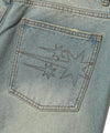 Nice Ghost Club Pattern Patchwork Wide Denim Pants