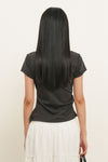General Idea [General Idea Pick] Women's Drape Shirring Short Sleeve T-Shirt [Charcoal]