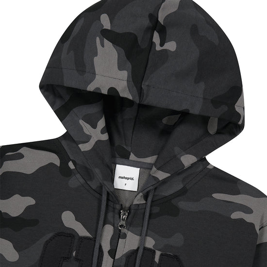 Mahagrid Camo Applique Crop Zip Up Hoodie