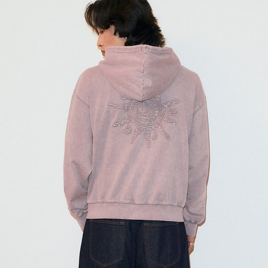 Mahagrid Washed Solar Applique Zip Up Hoodie